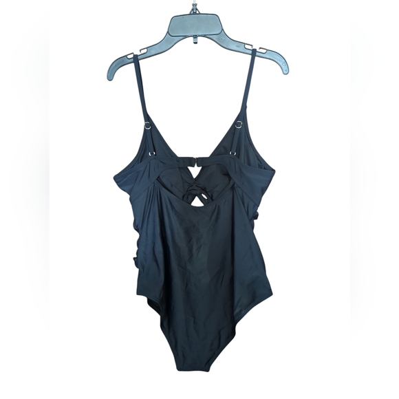CUPSHE Womens Twist Front Cutout Ruched One Piece Black Swimsuit Beach Sz LG New - Picture 5 of 5